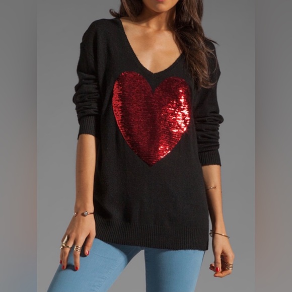 Wildfox black v neck sweater with red sequin heart - Picture 2 of 12